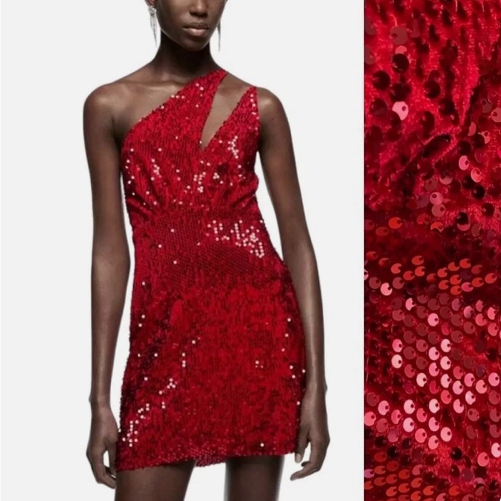 Red Sequined & Velvet Mini Dress